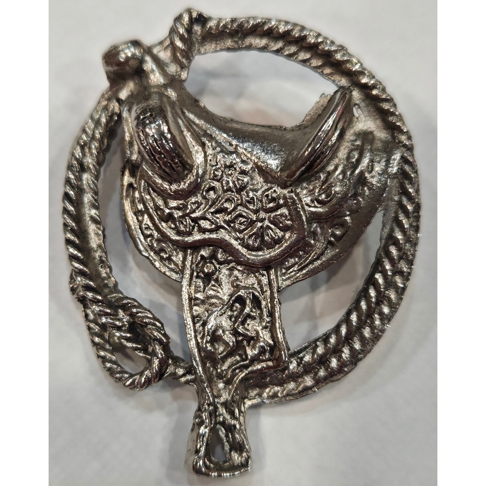 Vintage Western Silver Tone Horse‎ Saddle Lariat Rope Bolo Slide Wild Rag Ring